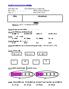Đề kiểm tra cuối năm môn Toán Lớp 2 - Năm học 2012-2013