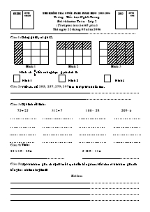 Đề kiểm tra cuối năm Toán Lớp 2 - Năm học 2005-2006 - Trường Tiểu học Nghĩa Trung