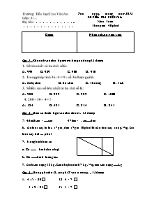 Đề kiểm tra cuối năm Toán Lớp 2 - Năm học 2011-2012 - Trường Tiểu học Chu Văn An