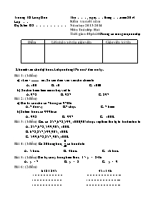 Đề kiểm tra cuối năm Toán Lớp 2 - Năm học 2013-2014 - Trường Tiểu học Long Hòa