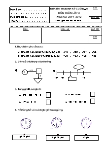 Đề kiểm tra định kì cuối năm Toán Lớp 2 (Có đáp án) - Năm học 2011-2012