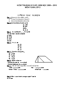 Đề kiểm tra định kì cuối năm Toán Lớp 2 (Có đáp án) - Năm học 2009-2010