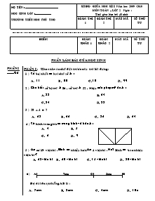 Đề kiểm tra định kì giữa học kì I Toán Lớp 2 - Năm học 2009-2010 - Trường Tiểu học Phú Thọ