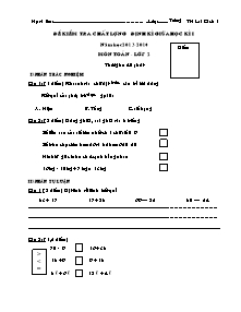 Đề kiểm tra định kì giữa học kì I Toán Lớp 2 - Năm học 2013-2014 - Trường Tiểu học Lai Cách 1