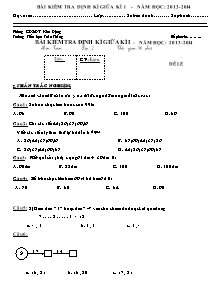 Đề kiểm tra định kì giữa học kì I Toán Lớp 2 - Năm học 2013-2014 - Trường Tiểu học Toàn Thắng