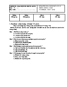 Đề kiểm tra định kì lần 2 Tiếng việt Lớp 2 - Năm học 2011-2012 - Trường Tiểu học số 1 Bình Minh