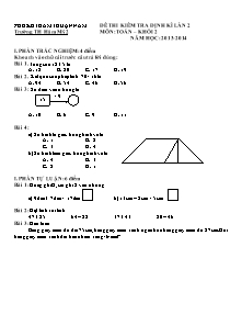 Đề kiểm tra định kì lần 2 Toán Lớp 2 - Năm học 2013-2014 - Trường Tiểu học Hàm Mỹ 2