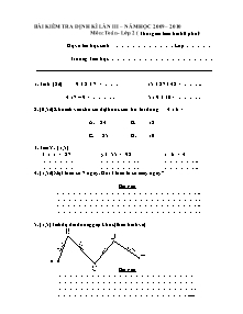 Đề kiểm tra định kì lần 3 môn Toán Lớp 2 - Năm học 2009-2010