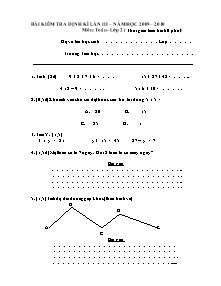 Đề kiểm tra định kì lần 3 Toán Lớp 2 - Năm học 2009-2010