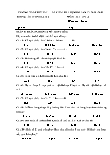 Đề kiểm tra định kì lần 4 môn Toán Lớp 2 - Năm học 2009-2010 - Trường Tiểu học Phú Lâm 2