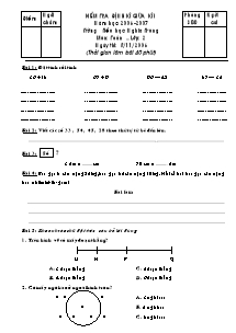 Đề kiểm tra giữa học kì I Toán Lớp 2 - Năm học 2006-2007 - Trường Tiểu học Nghĩa Trung