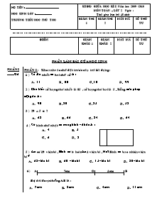 Đề kiểm tra giữa học kì I Toán Lớp 2 - Năm học 2009-2010 - Trường Tiểu học Phú Thọ