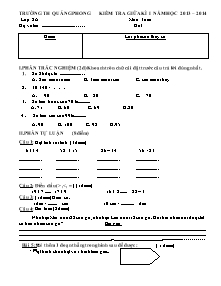 Đề kiểm tra giữa học kì I Toán Lớp 2 - Năm học 2013-2014 - Trường Tiểu học Quảng Phong