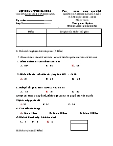 Đề kiểm tra giữa học kì I Toán, Tiếng việt Lớp 2 - Năm học 2010-2011- Trường Tiểu học số 1 Vinh Quang