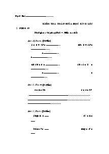 Đề kiểm tra giữa học kì II Toán Lớp 2 - Đề 2 - Năm học 2008-2009