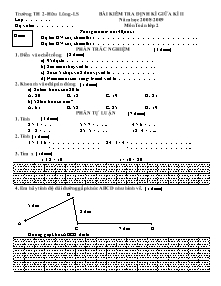 Đề kiểm tra giữa học kì II Toán Lớp 2 - Năm học 2008-2009 - Trường Tiểu học số 2 Hữu Lũng