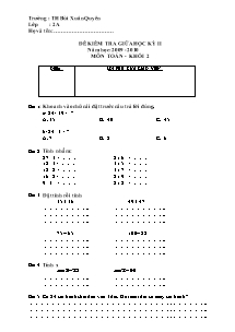 Đề kiểm tra giữa học kì II Toán Lớp 2 - Năm học 2009-2010 - Trường Tiểu học Bùi Xuân Quyên