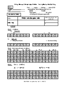 Đề kiểm tra giữa học kì II Toán Lớp 2 - Năm học 2010-2011 - Trường Tiểu học Hòa Định Đông