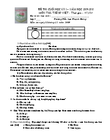Đề kiểm tra học kì I Tiếng việt Lớp 2 - Năm học 2009-2010 - Trường Tiểu học Thạch Hưng