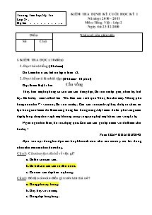 Đề kiểm tra học kì I Tiếng việt, Toán Lớp 2 - Năm học 2010-2011 - Trường Tiểu học Mỹ Trà