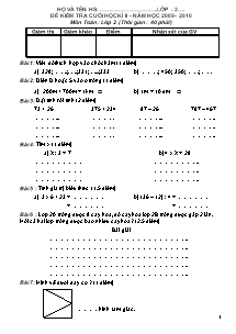 Đề kiểm tra học kỳ II môn Toán, Tiếng việt Lớp 2 - Năm học 2009-2010