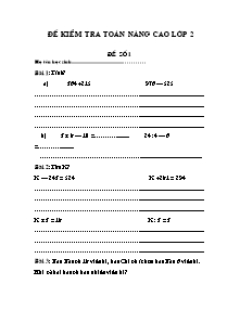 Đề kiểm tra Toán nâng cao Lớp 2 - Đề số 1