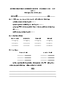 Đề thi chọn học sinh giỏi Toán Lớp 2 - Năm học 2008-2009 - Trường Tiểu học Nguyễn Du