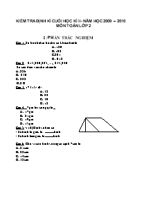Đề thi cuối học kì II Toán Lớp 2 - Năm học 2009-2010