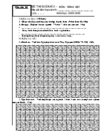Đề thi giữa học kì II Tiếng việt Khối 2 - Năm học 2008-2009