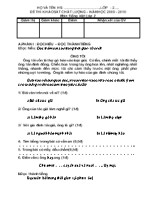 Đề thi khảo sát chất lượng đầu năm Tiếng việt Lớp 2 - Năm học 2009-2010
