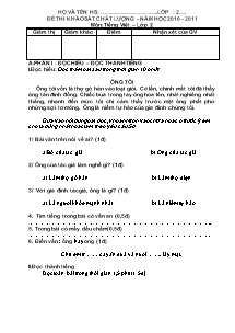 Đề thi khảo sát chất lượng Tiếng việt Lớp 2 - Năm học 2010-2011