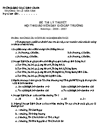 Đề thi trắc nghiệm giáo viên giỏi cấp Tiểu học - Năm học 2006-2007 - Trường Tiểu học Lê Văn Tám