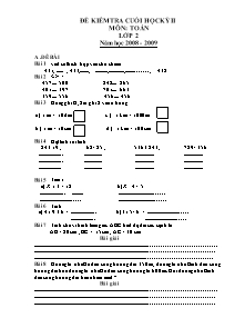 Đề và đáp án kiểm tra cuối học kì II môn Toán Lớp 2 - Năm học 2008-2009