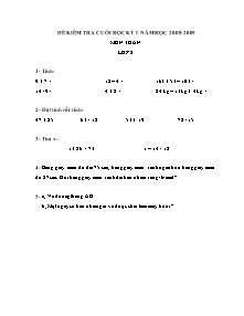 Đề và đáp án kiểm tra học kỳ I Toán Lớp 2 - Năm học 2008-2009