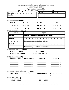 5 Đề kiểm tra giữa học kì II Toán Lớp 3 - Năm học 2013-2014