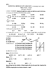 64 Đề kiểm tra giữa học kì I Toán Lớp 3 - Năm học 2011-2012