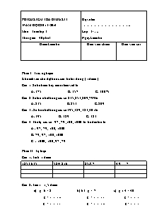 Bài kiểm tra giữa học kì I môn Toán Khối 3 - Năm học 2013-2014