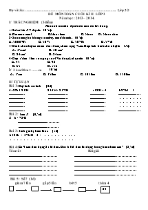 Bộ đề kiểm tra cuối học kì II môn Toán Lớp 3 - Năm học 2013-2014