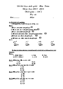 Bộ đề thi chọn học sinh giỏi Toán, Tiếng việt Lớp 2 - Năm học 2007-2008