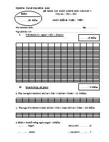 Đề khảo sát chất lượng đầu năm Tiếng việt, Toán Lớp 2 - Năm học 2012-2013 - Trường Tiểu học Lê Thị Hồng Gấm