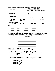 Đề khảo sát chất lượng đầu năm Toán, Tiếng việt Lớp 3 - Năm học 2009-2010 - Trường Tiểu học Phú Túc
