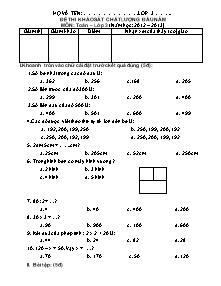 Đề khảo sát chất lượng đầu năm Toán, Tiếng việt Lớp 3 - Năm học 2012-2013