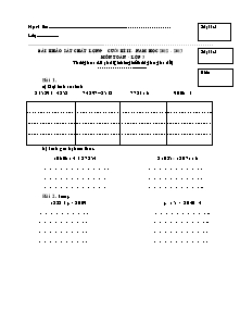 Đề khảo sát chất lượng học kì I Toán Lớp 3 - Năm học 2012-2013
