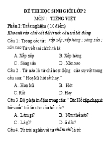 Đề khảo sát chất lượng học sinh giỏi môn Tiếng việt Khối 2