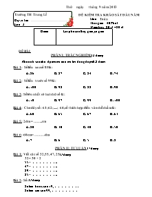 Đề khảo sát đầu năm Toán, Tiếng việt Lớp 2, 3 - Năm học 2013-2014 - Trường Tiểu học Trung Lễ