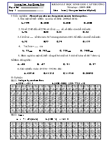 Đề khảo sát học sinh giỏi cấp trường Toán Lớp 3 - Năm học 2009-2010 - Trường Tiểu học Quang Sơn