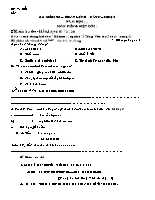 Đề kiểm tra chất lượng đầu năm môn Tiếng việt Khối 3