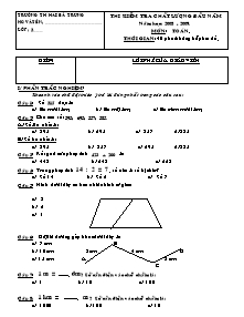 Đề kiểm tra chất lượng đầu năm Toán Lớp 3 - Năm học 2008-2009 - Trường Tiểu học Hai Bà Trưng