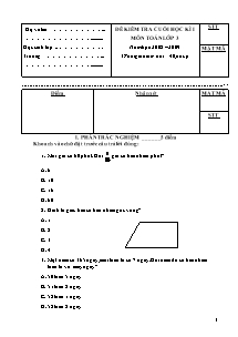 Đề kiểm tra cuối học kì I Toán Lớp 3 (Có đáp án) - Năm học 2008-2009