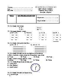 Đề kiểm tra cuối học kì I Toán Lớp 3 - Đề 3 - Năm học 2013-2014